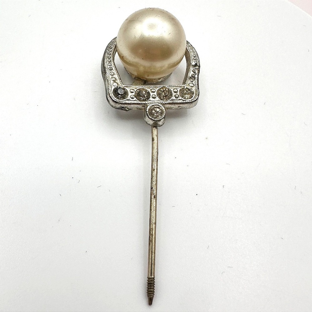 Vintage Y2K Silver Tone Faux‎ Pearl Hair Stick Pin Rhinestone Unisex Jewelry